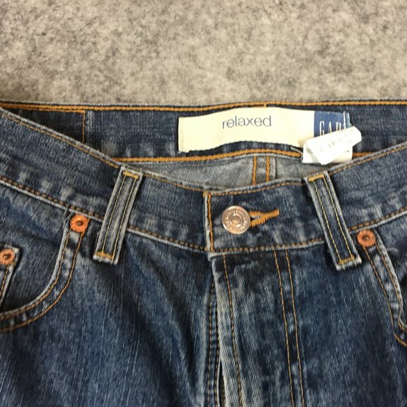 GAP Jeans 33x32 Mens Dark Wash Relaxed Straight 100 Cotton Solid Zip Fly Blue - Picture 6 of 15